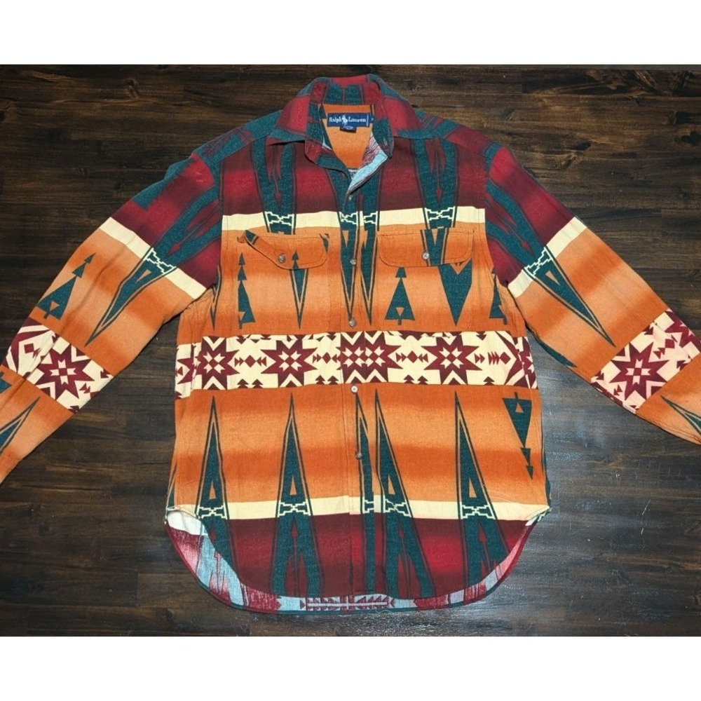 POLO Ralph Lauren Shirt Aztec Southwest Navajo Blanket Flannel Vtg Mens S